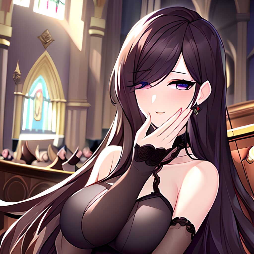 woman messy hair long hair fishnet church brunette 