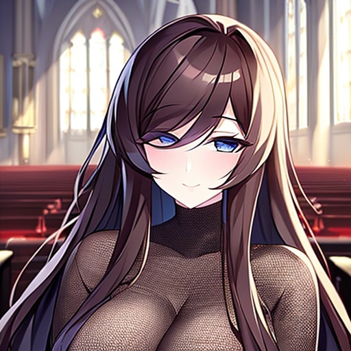 woman messy hair long hair fishnet church brunette 