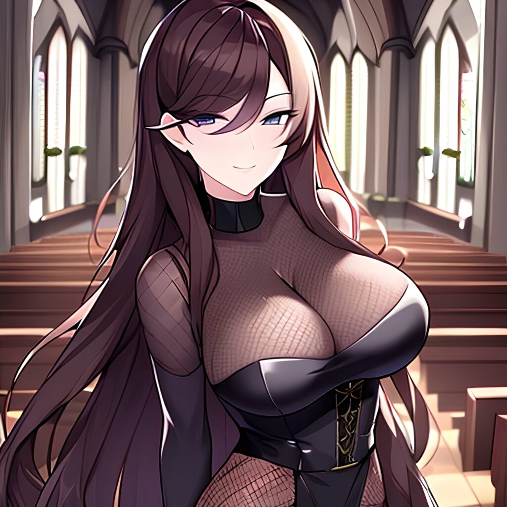 woman messy hair long hair fishnet church brunette 