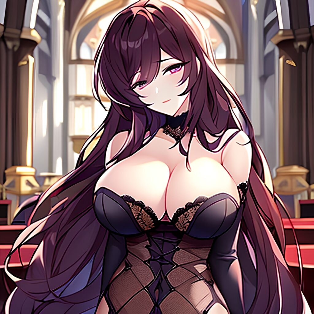 brunette church fishnet long hair messy hair woman