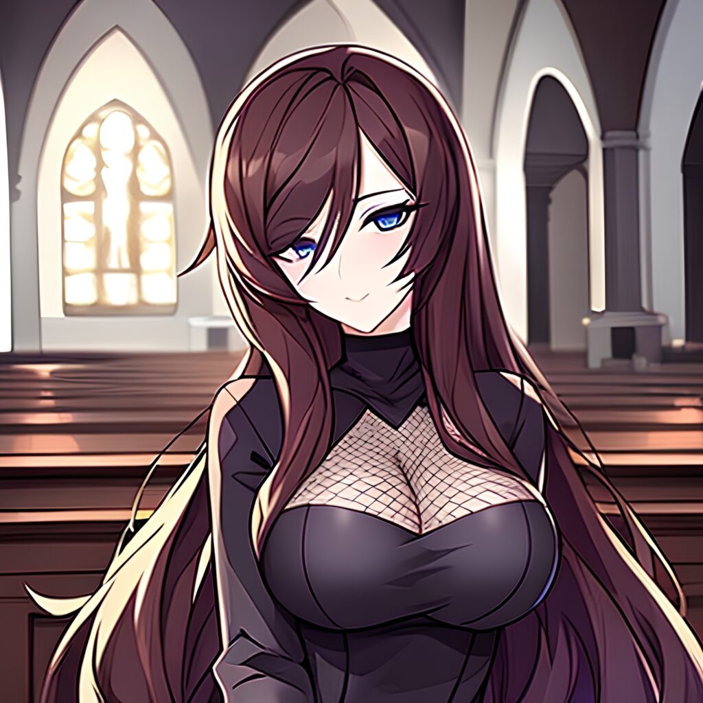 brunette church fishnet long hair messy hair woman