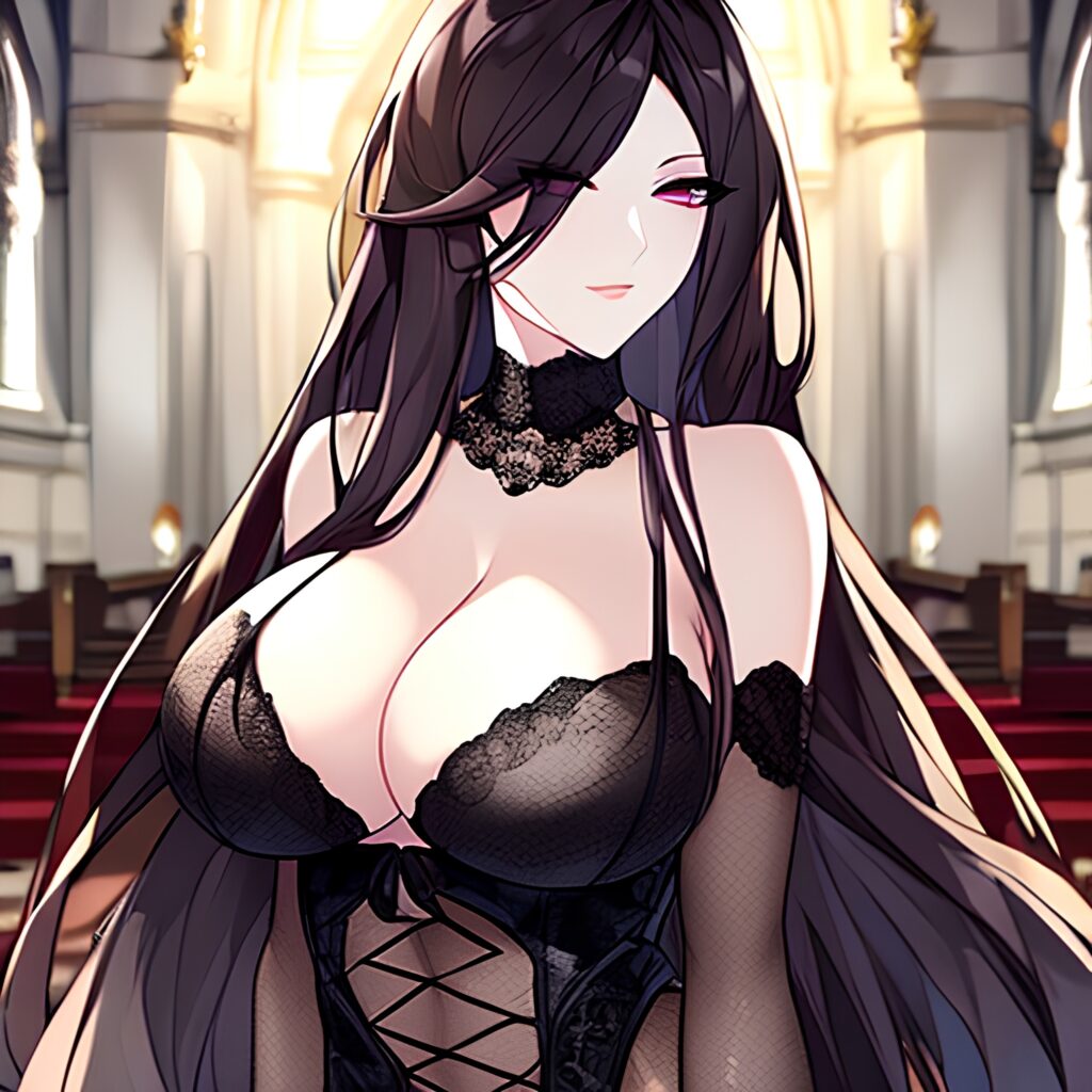 brunette church fishnet long hair messy hair woman 