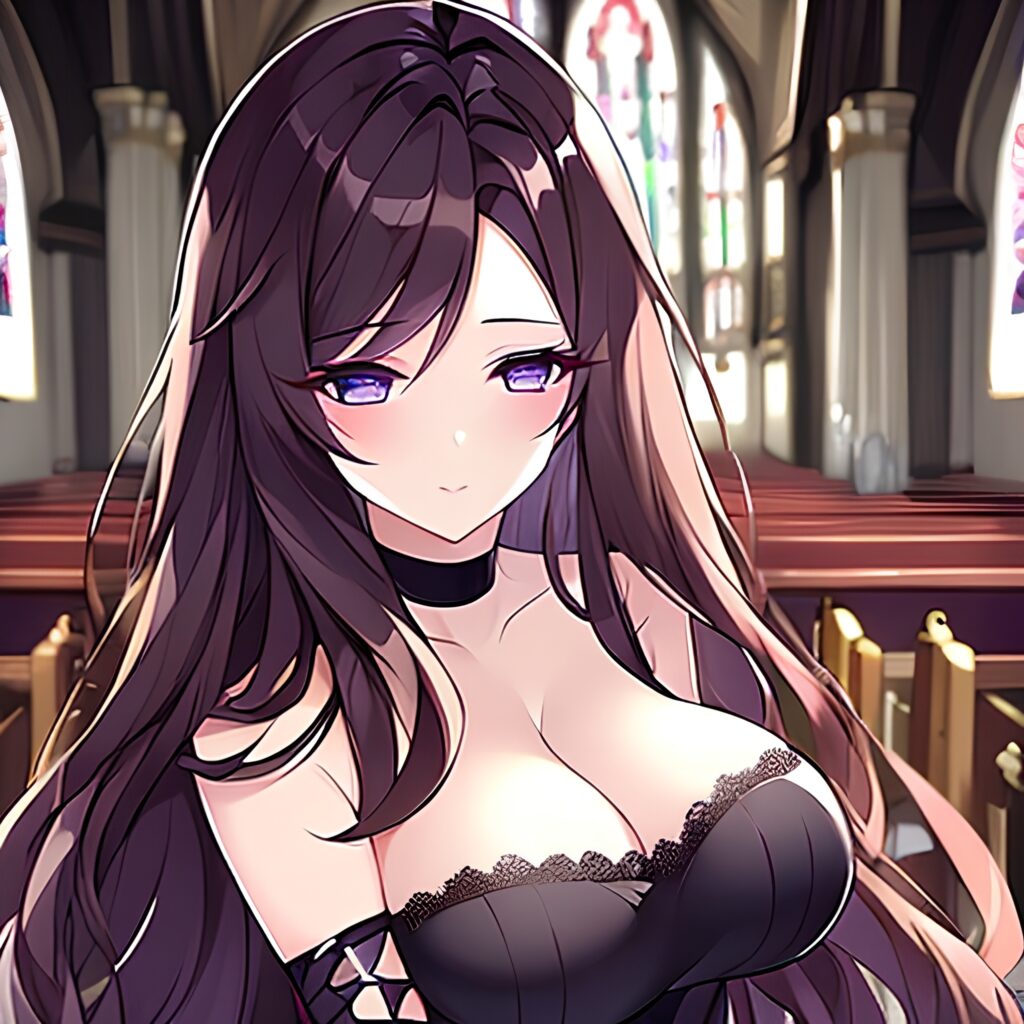 brunette church fishnet long hair messy hair woman 