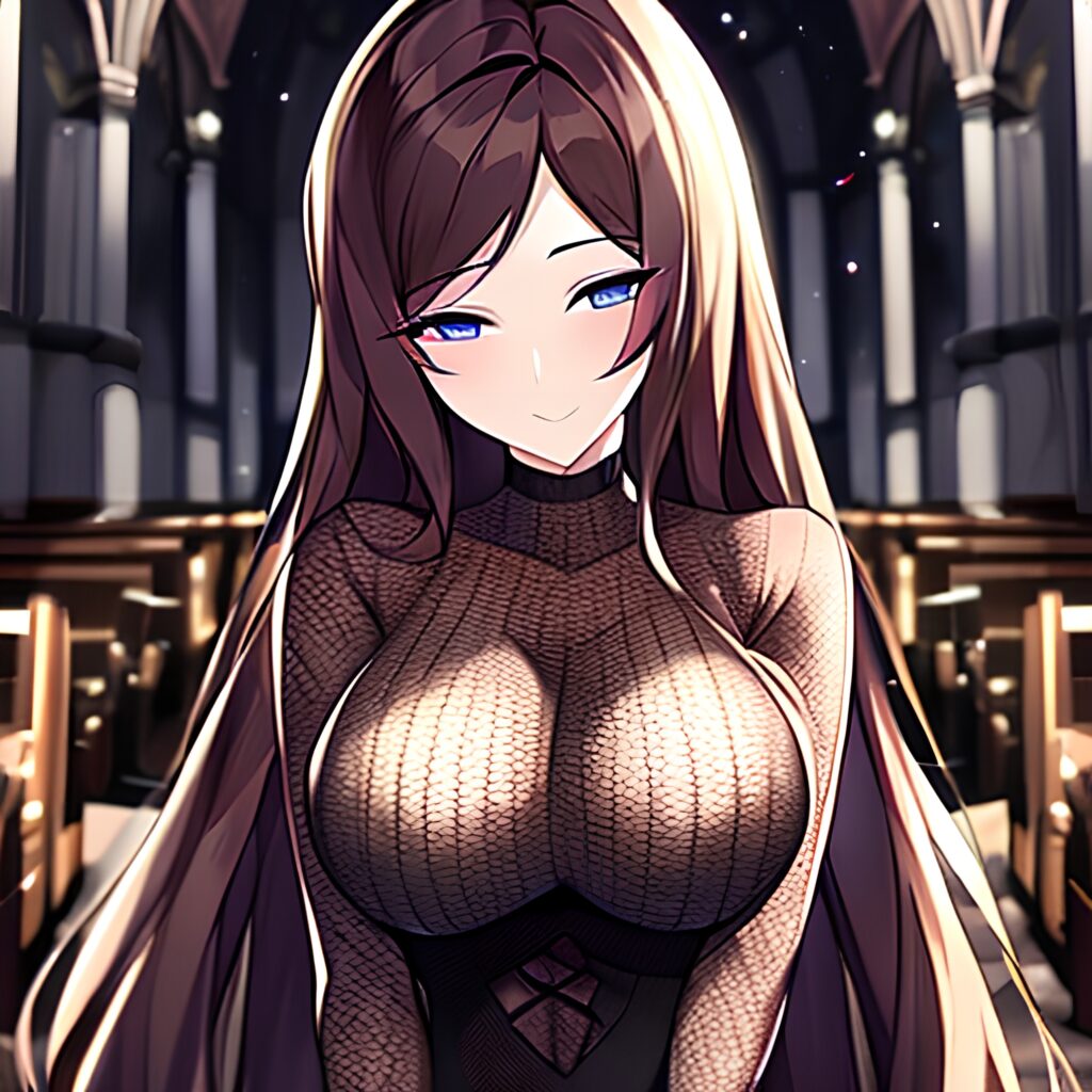 brunette church fishnet long hair messy hair woman