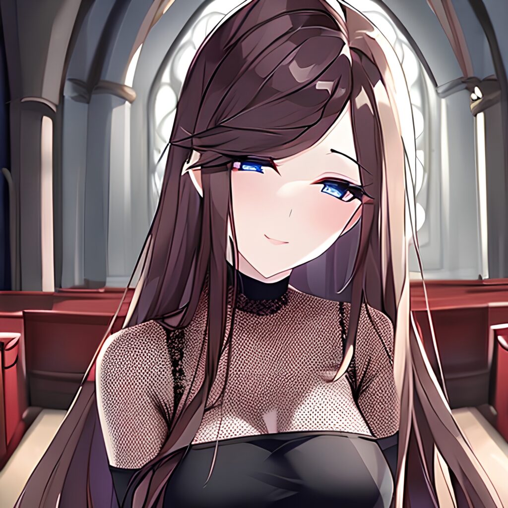 brunette church fishnet long hair messy hair woman 