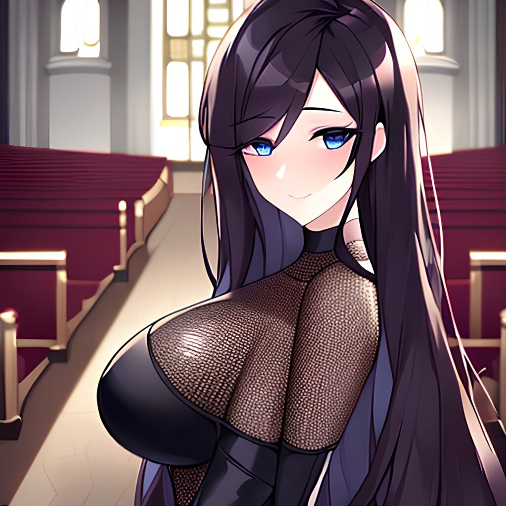 brunette church fishnet long hair woman messy hair