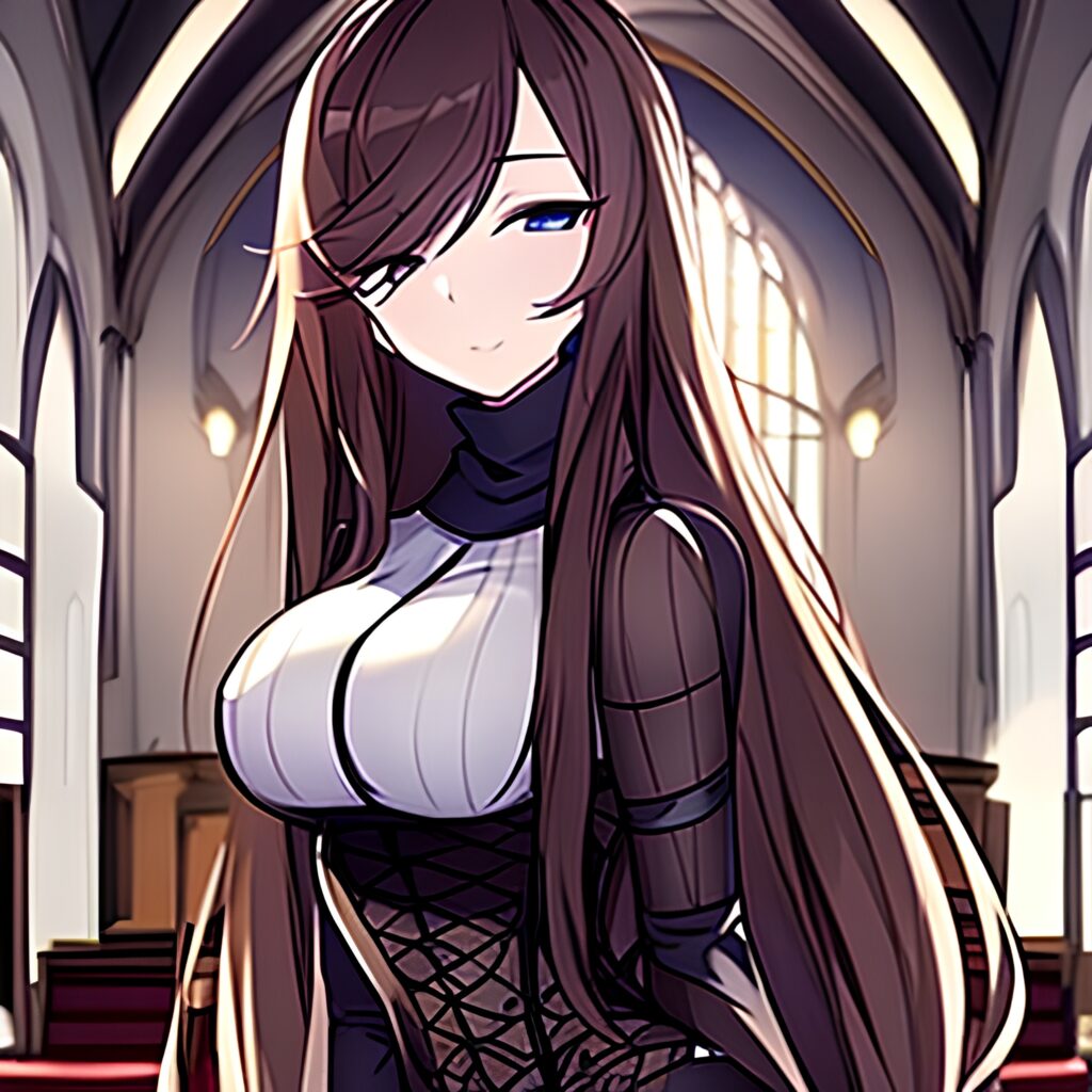 brunette church fishnet long hair woman messy hair 