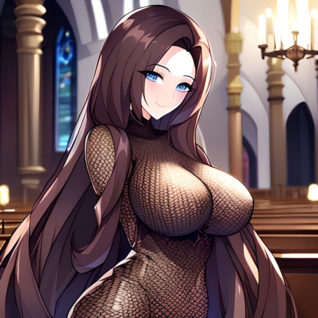 brunette church fishnet long hair woman messy hair 