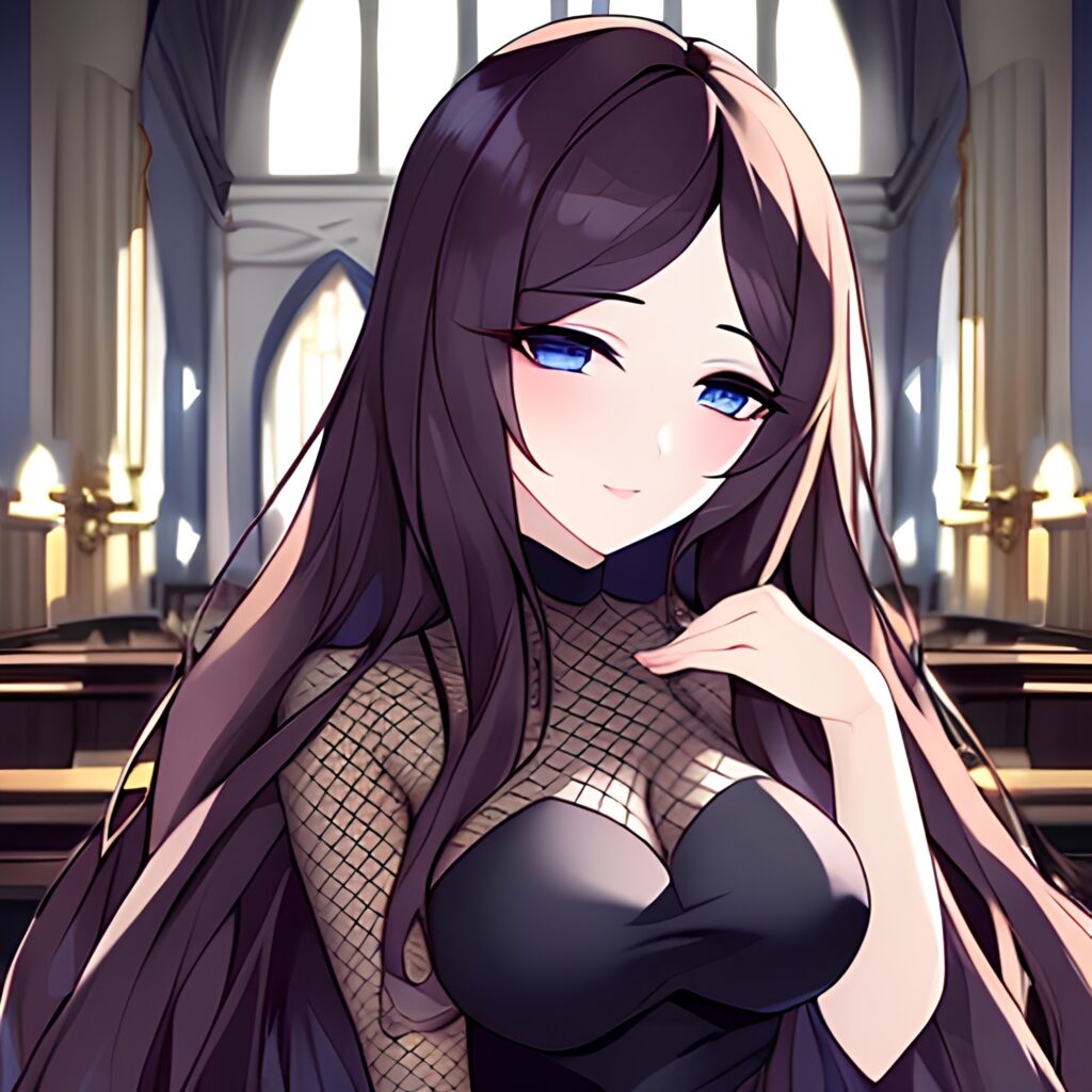 brunette church fishnet messy hair long hair woman 