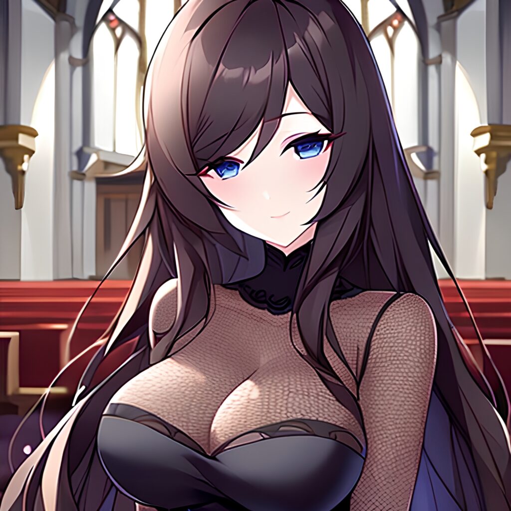 brunette church fishnet messy hair woman long hair