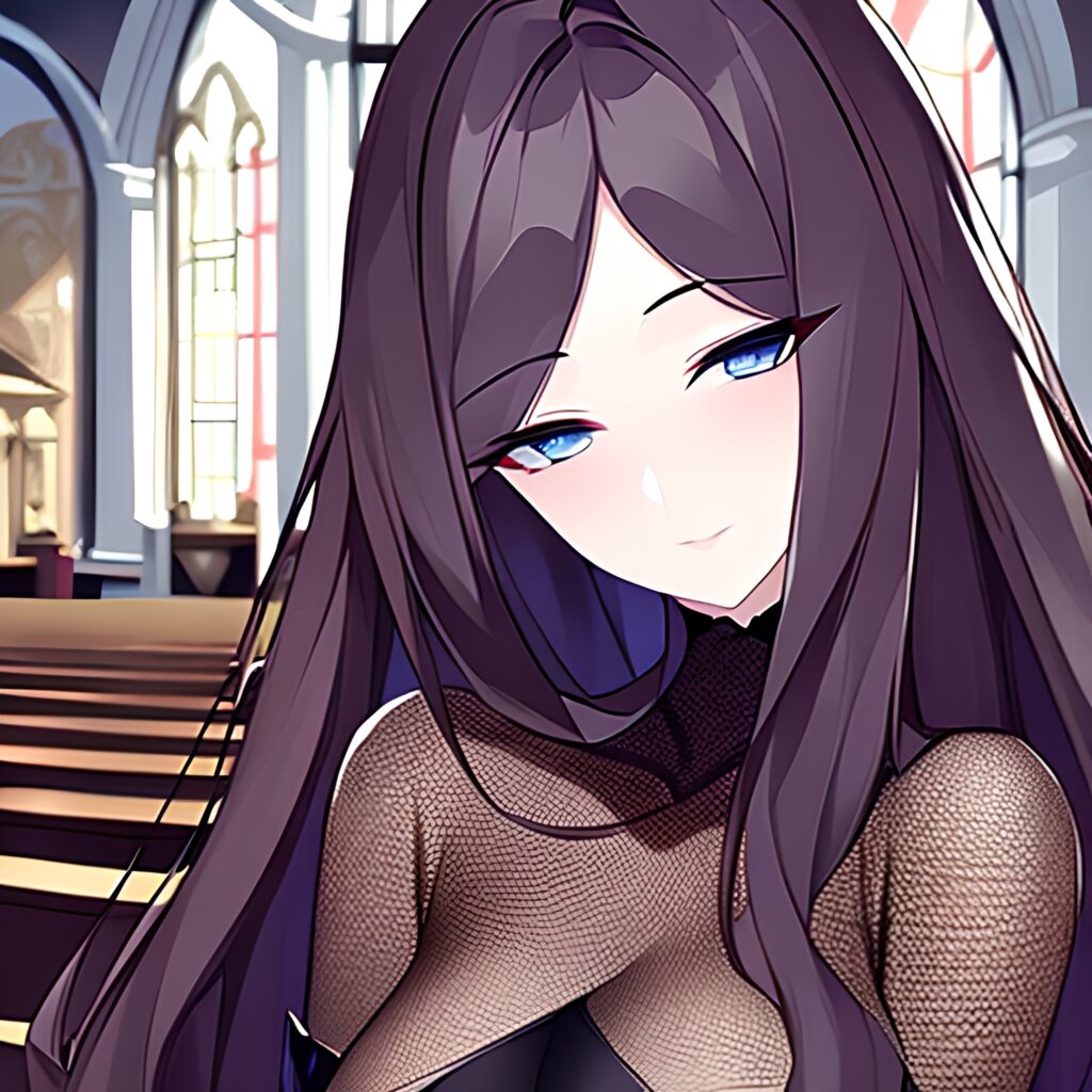 brunette church fishnet messy hair woman long hair 