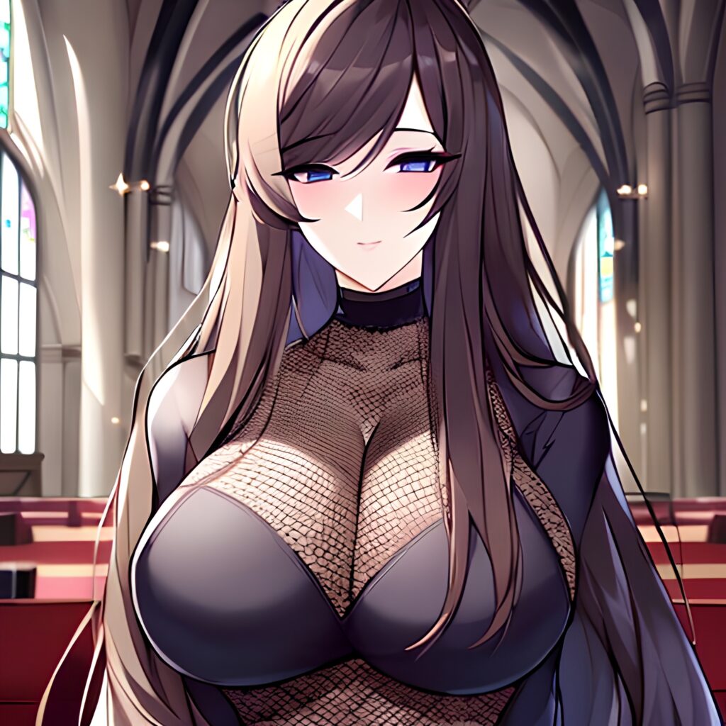 brunette church fishnet messy hair woman long hair 