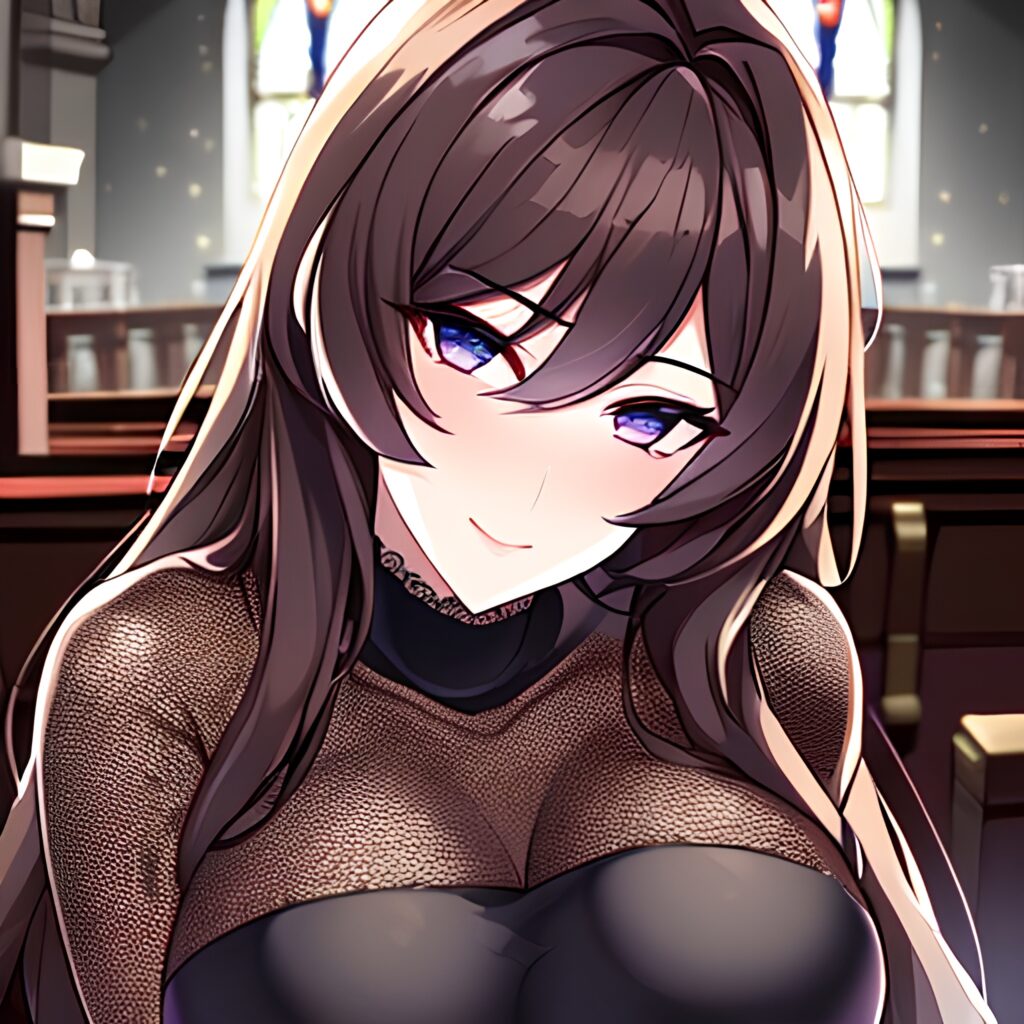 brunette church fishnet messy hair woman long hair