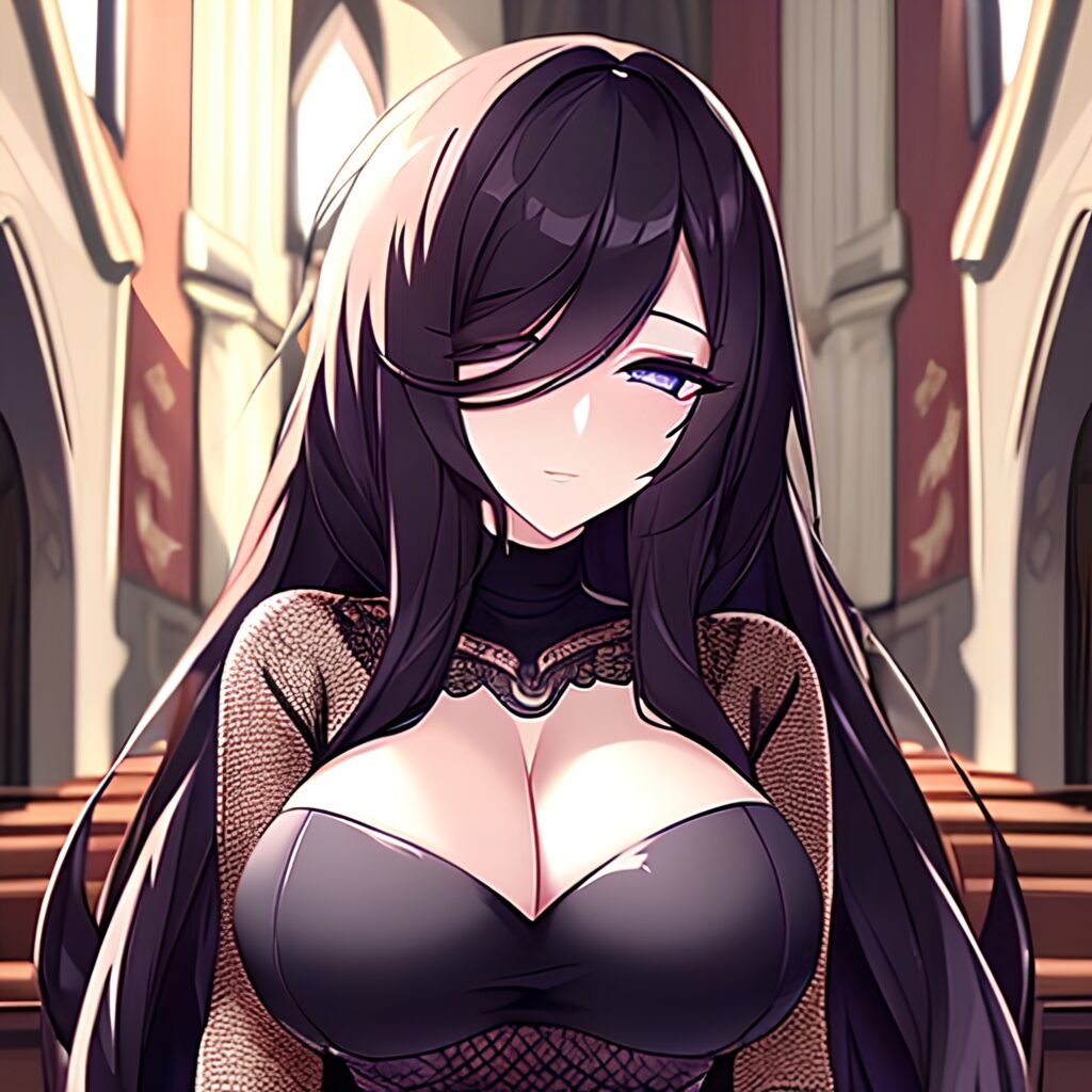 brunette church fishnet woman long hair messy hair