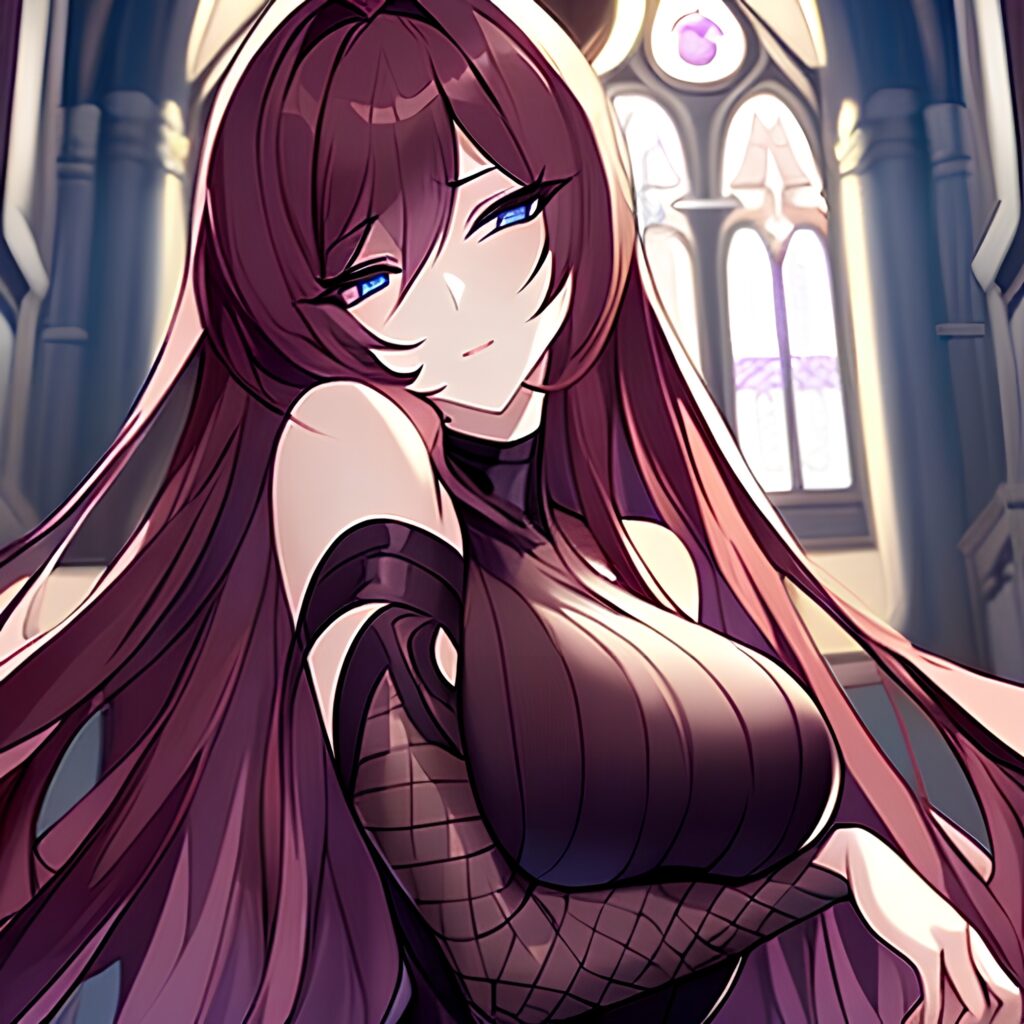brunette church fishnet woman long hair messy hair