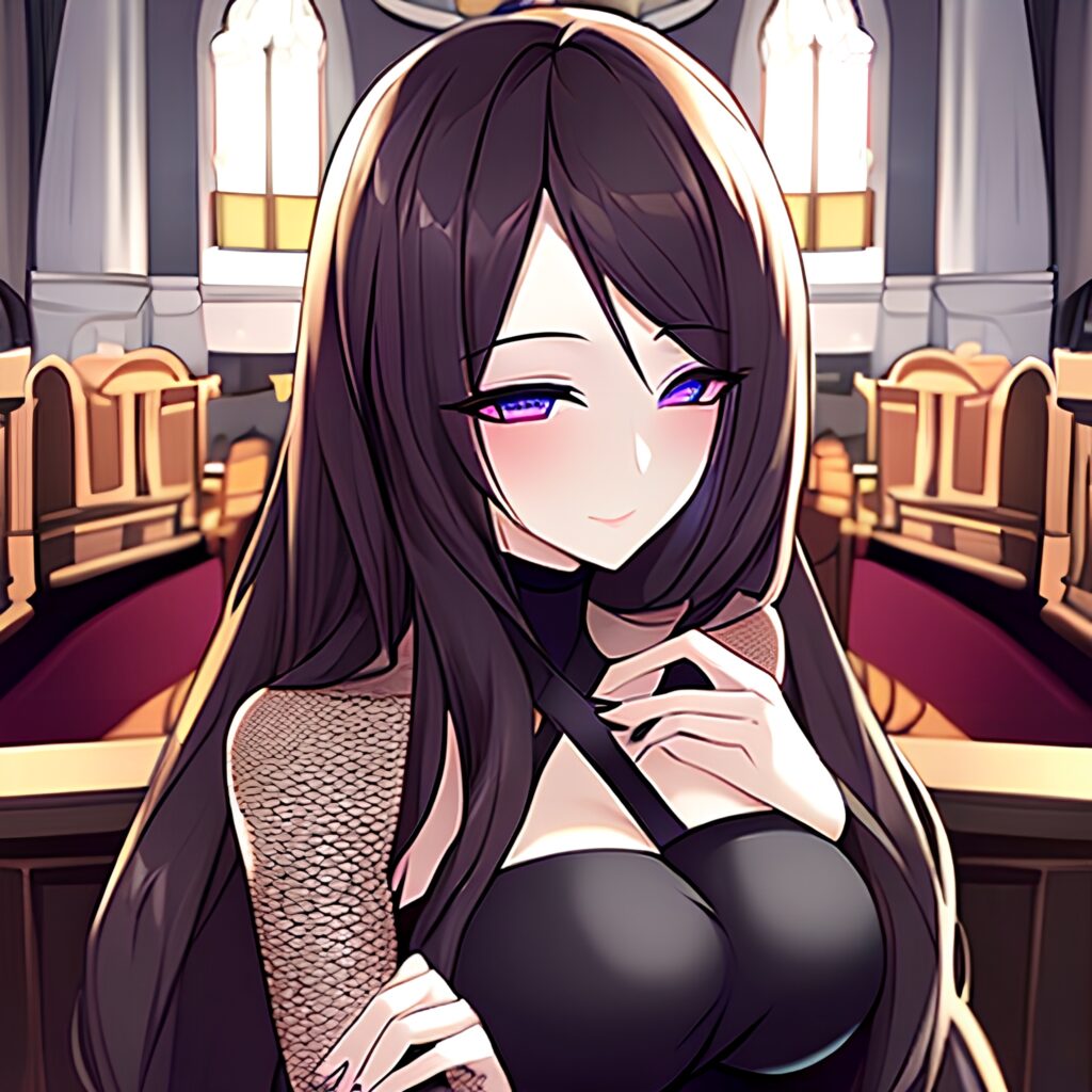 brunette church fishnet woman messy hair long hair