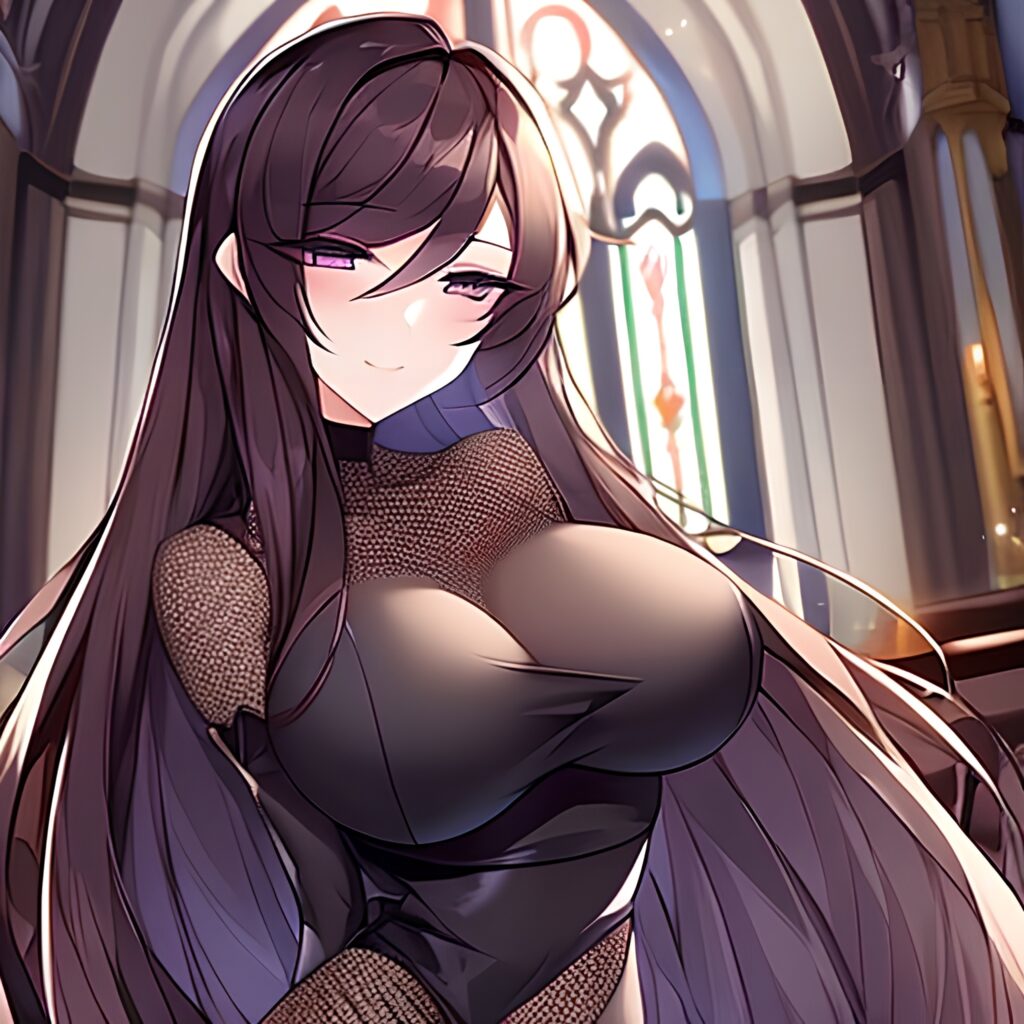 brunette church fishnet woman messy hair long hair