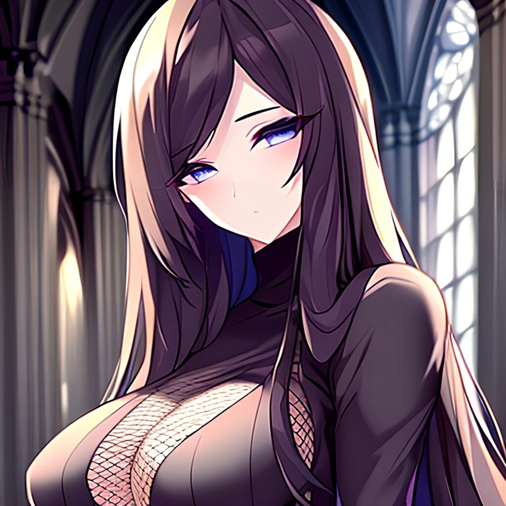 brunette church long hair fishnet messy hair woman 