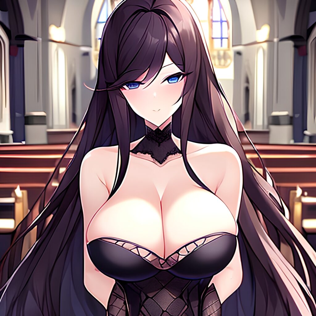 brunette church long hair fishnet messy hair woman