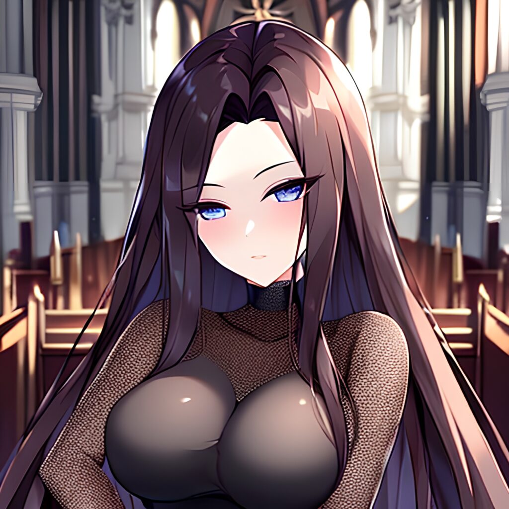 brunette church long hair fishnet messy hair woman