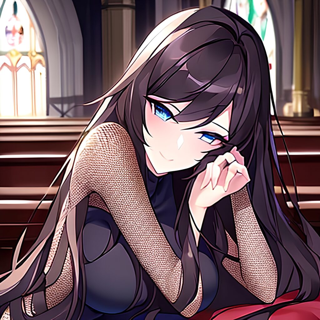 brunette church long hair fishnet messy hair woman 