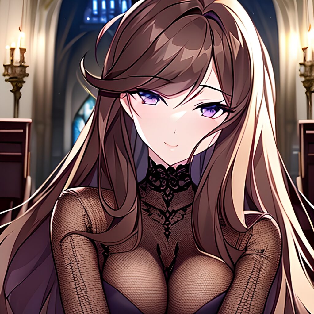 brunette church long hair fishnet messy hair woman 