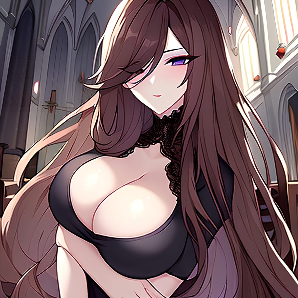 brunette church long hair fishnet woman messy hair 