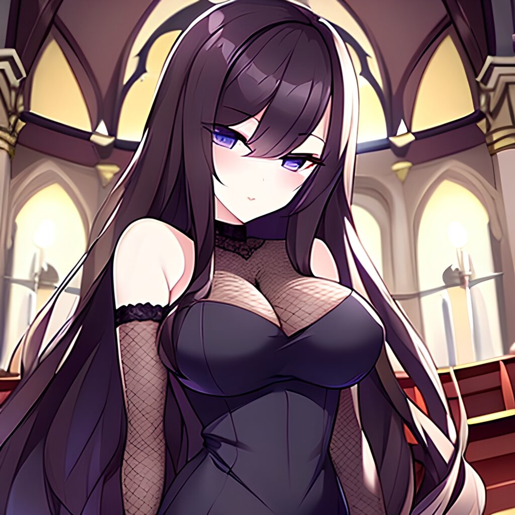 brunette church long hair fishnet woman messy hair 
