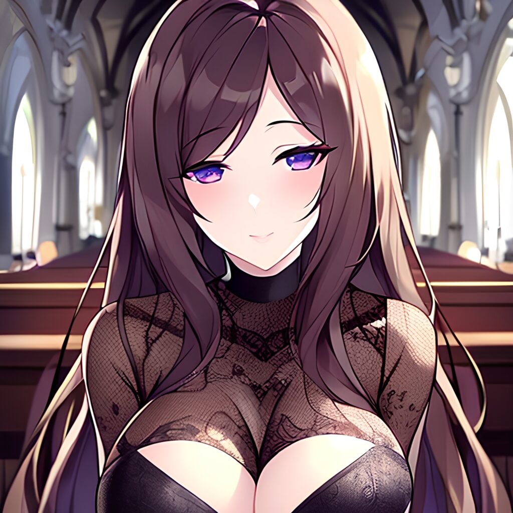 brunette church long hair fishnet woman messy hair 