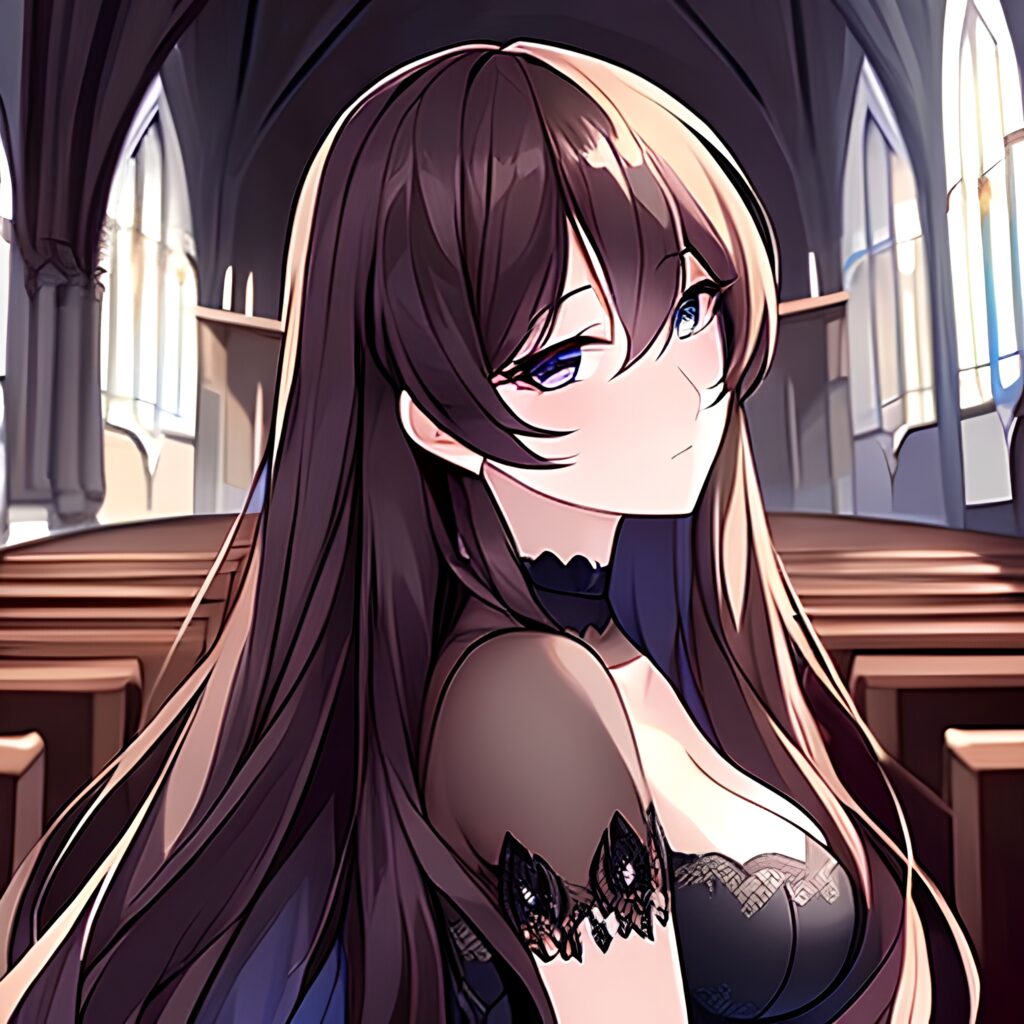 brunette church long hair fishnet woman messy hair 