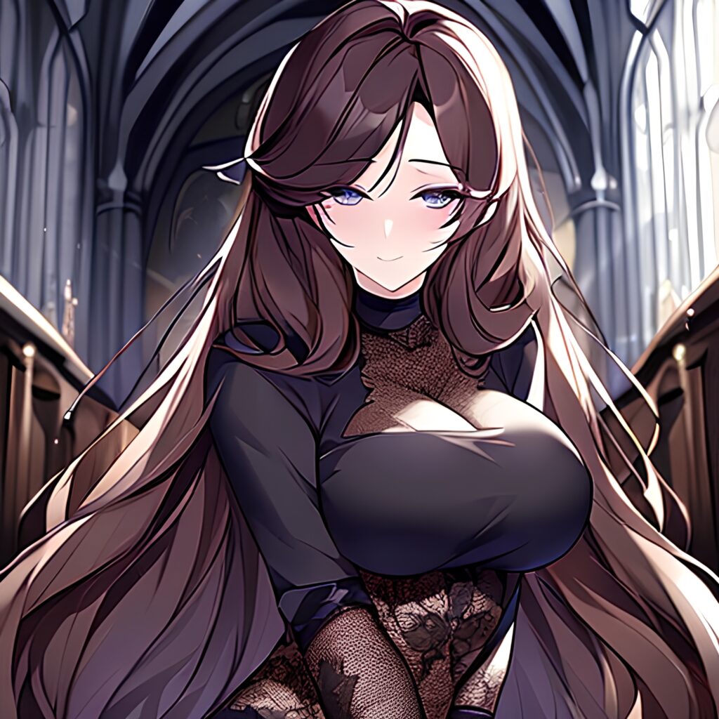 brunette church long hair fishnet woman messy hair 