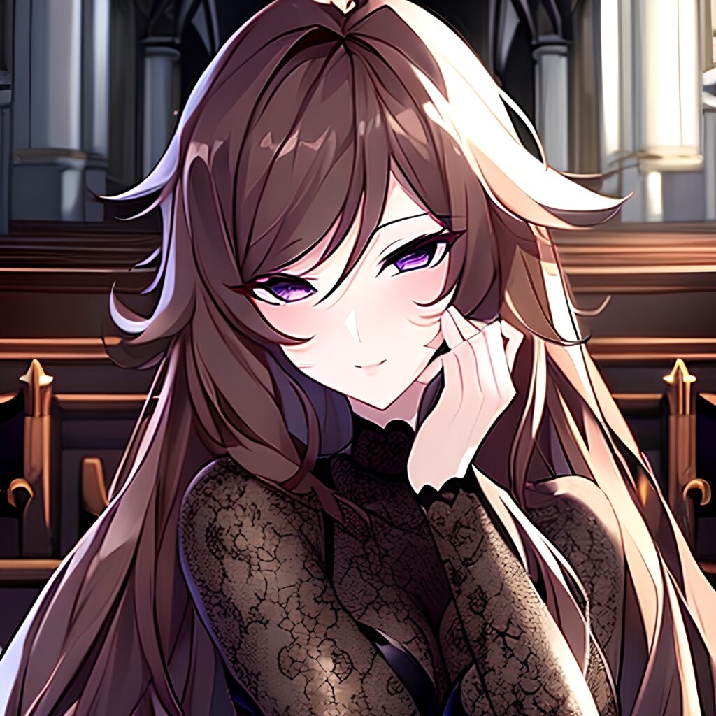 brunette church long hair fishnet woman messy hair