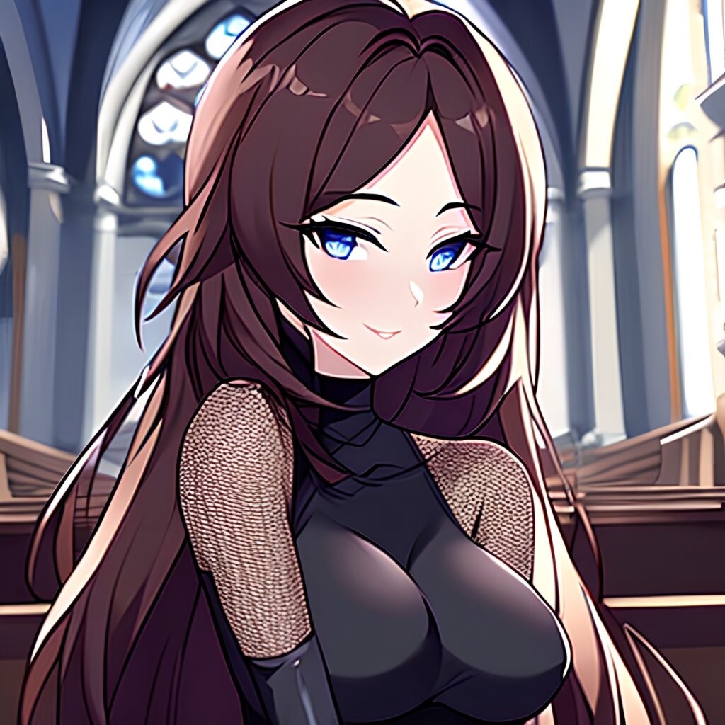 brunette church long hair messy hair fishnet woman 