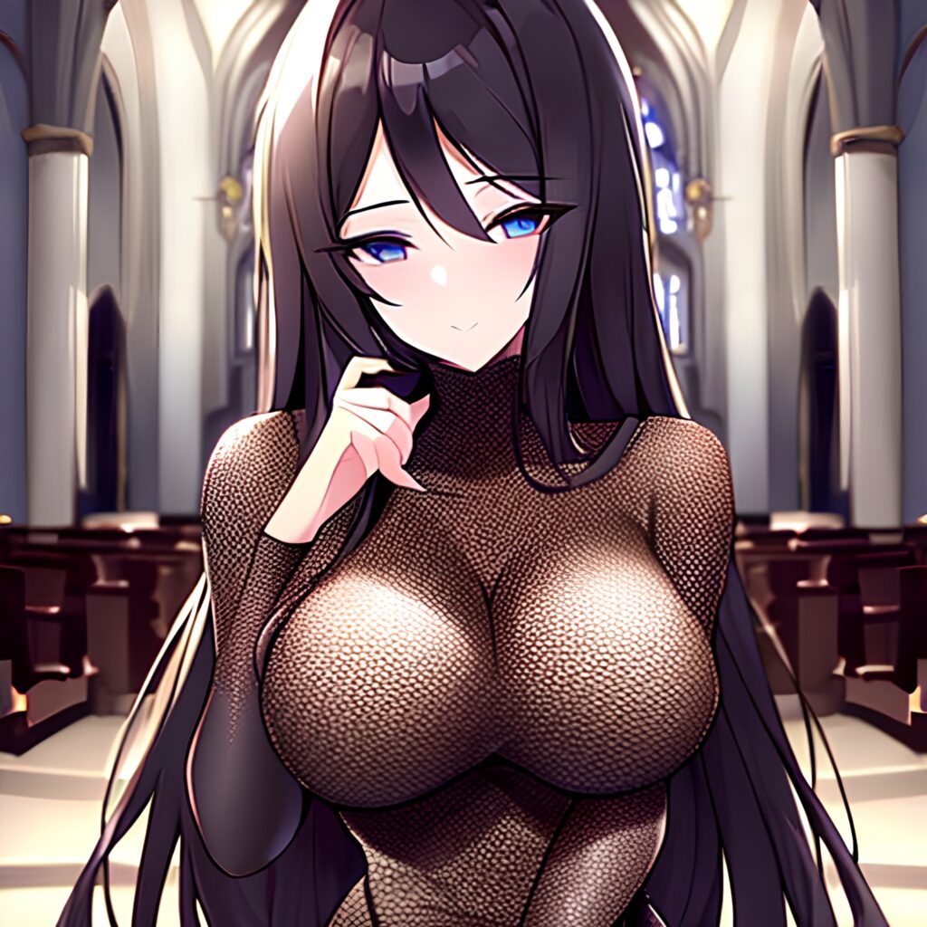 brunette church long hair woman fishnet messy hair 