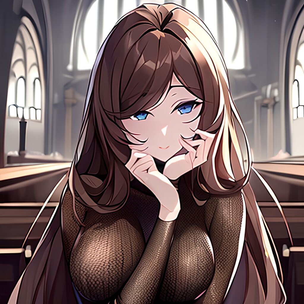 brunette church long hair woman fishnet messy hair 