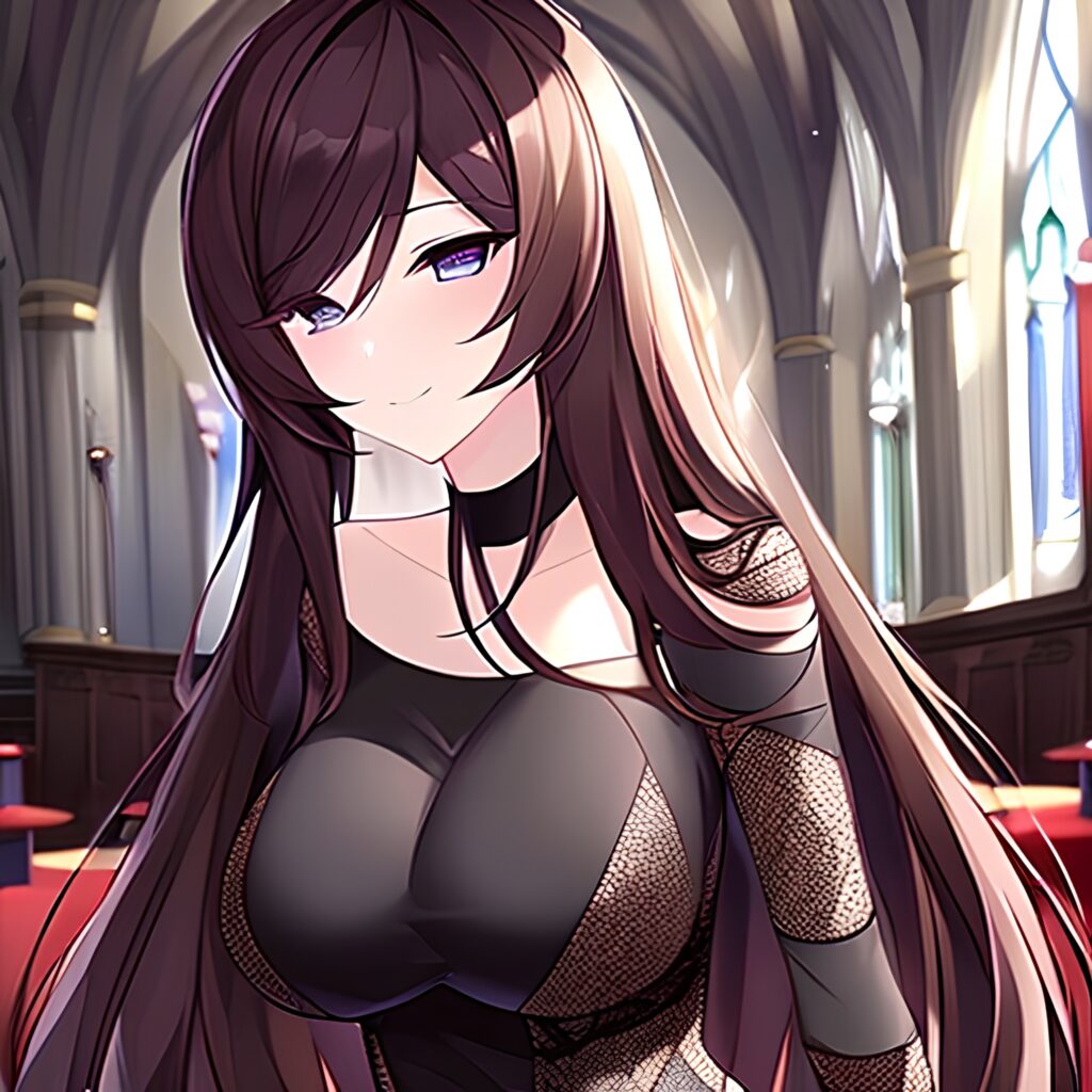 brunette church long hair woman messy hair fishnet 