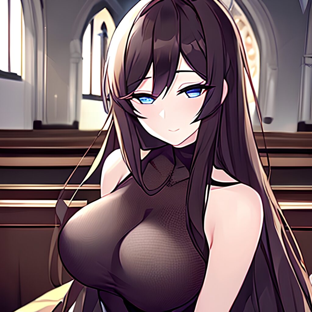 brunette church messy hair fishnet woman long hair