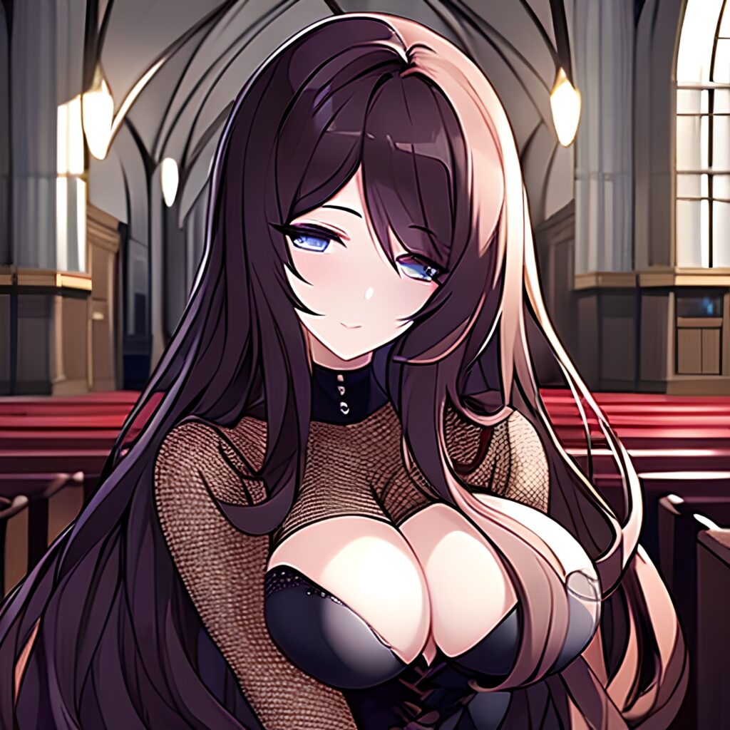 brunette church messy hair long hair fishnet woman 