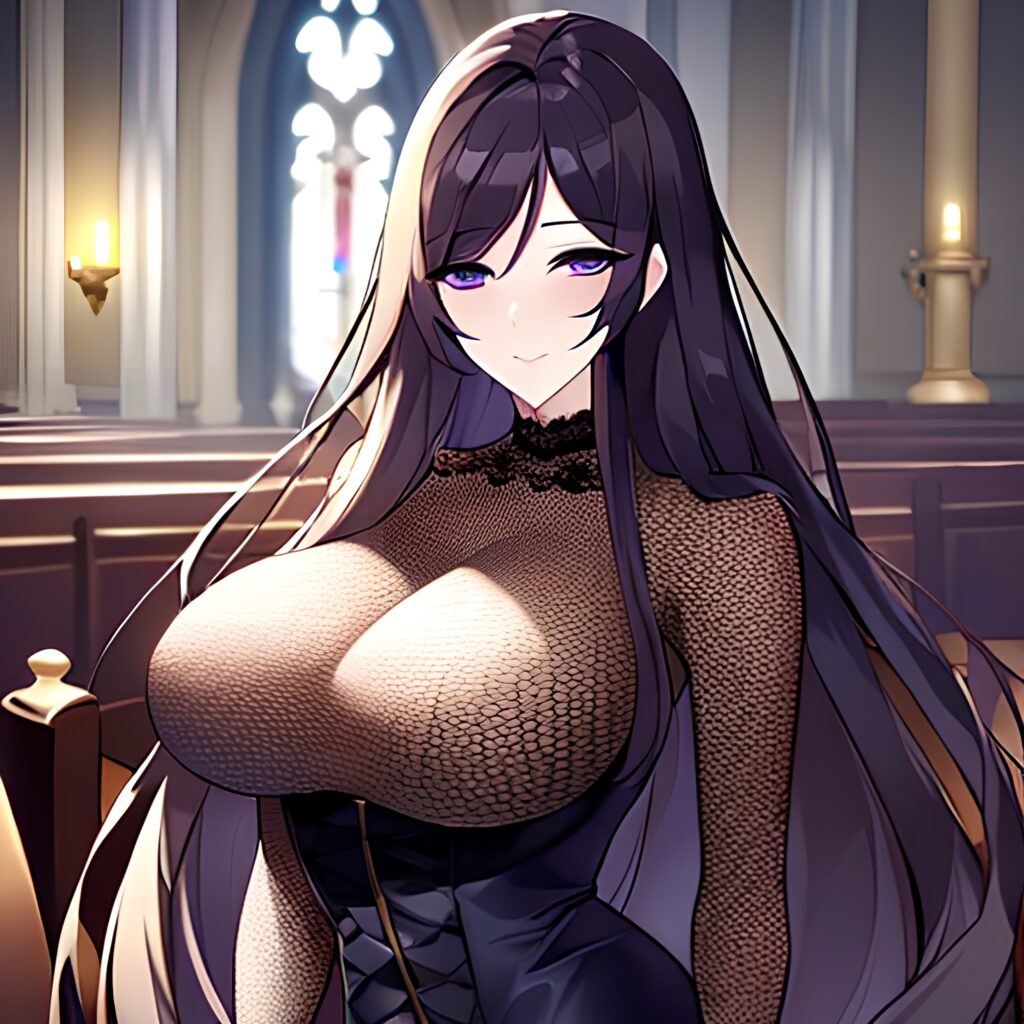 brunette church messy hair long hair fishnet woman