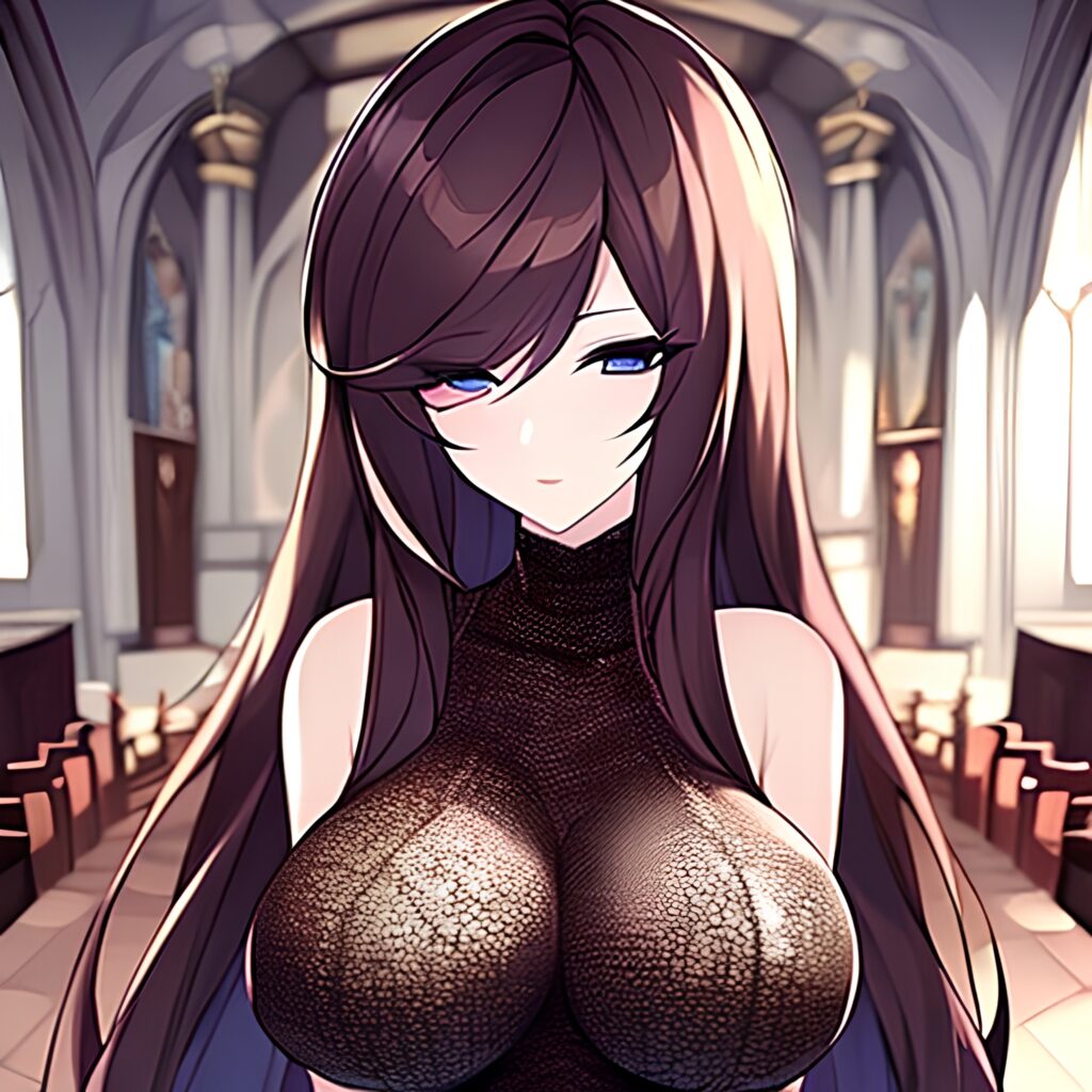 brunette church messy hair woman fishnet long hair 