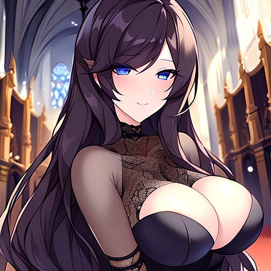 brunette church messy hair woman fishnet long hair