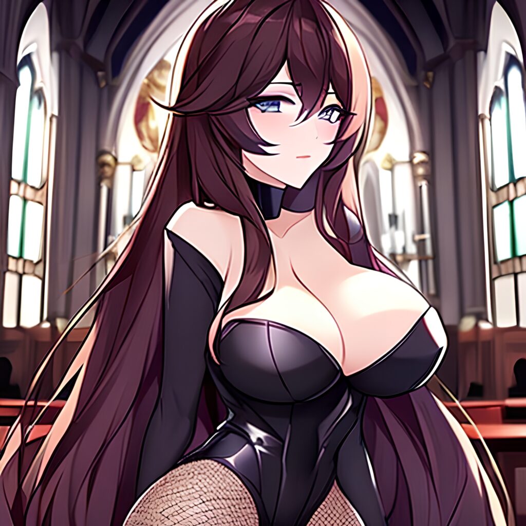 brunette church messy hair woman long hair fishnet