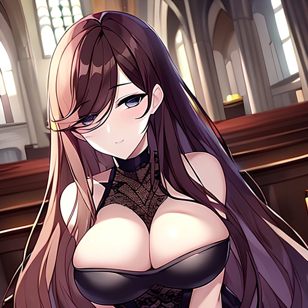brunette church woman fishnet messy hair long hair