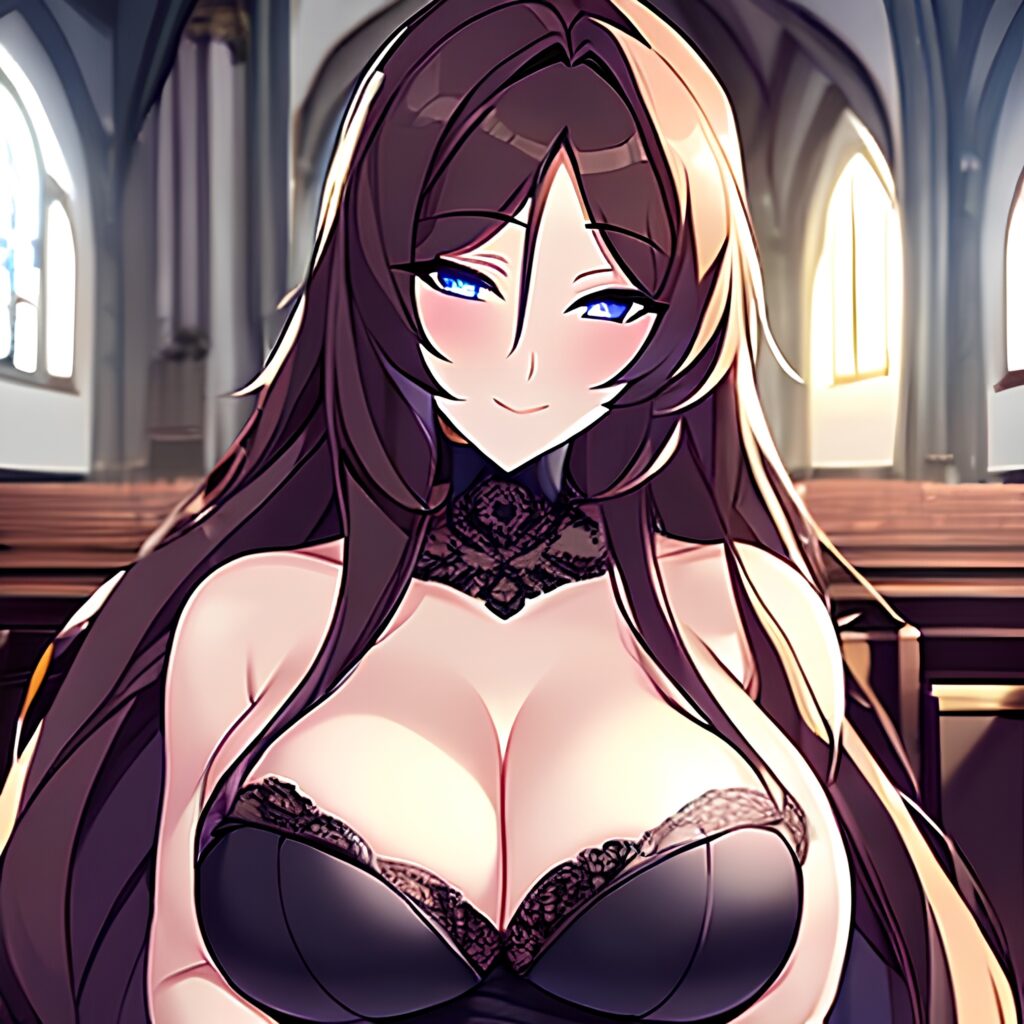 brunette church woman fishnet messy hair long hair 