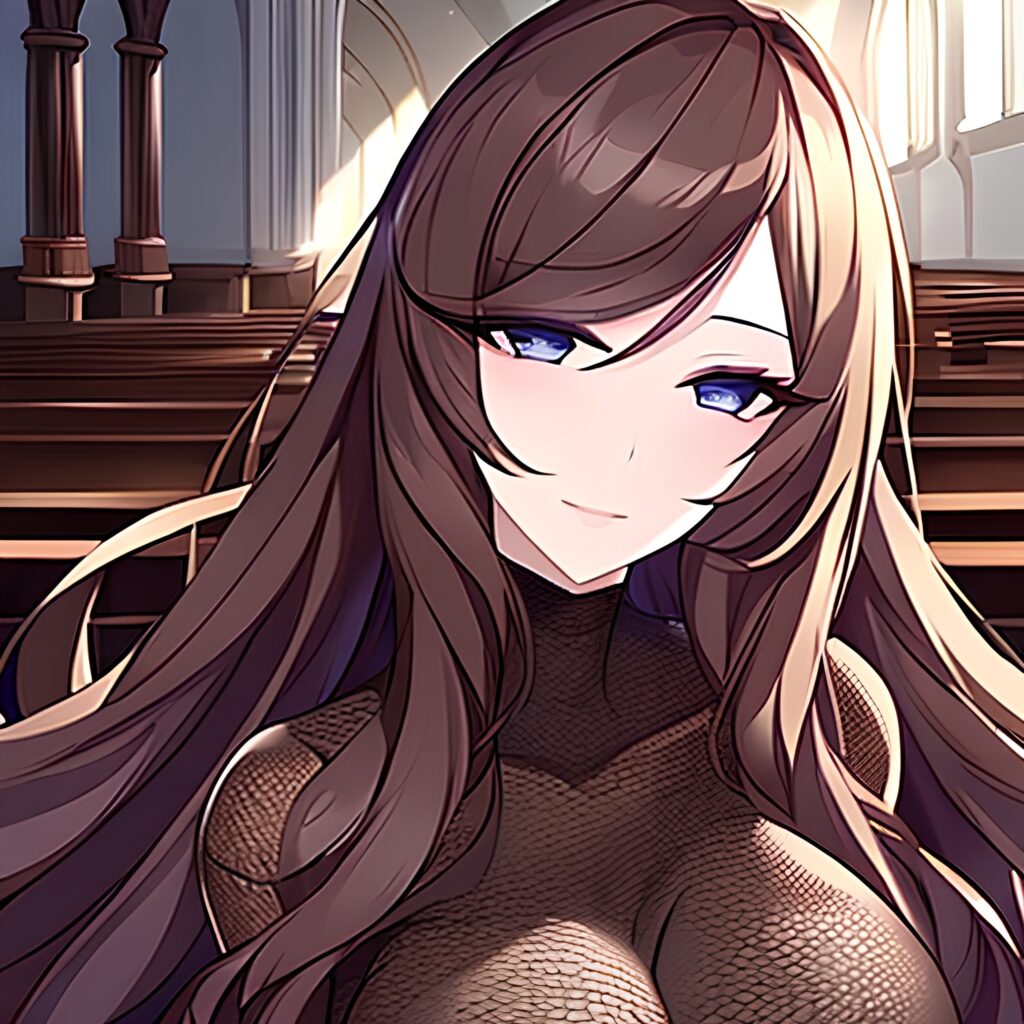 brunette church woman fishnet messy hair long hair