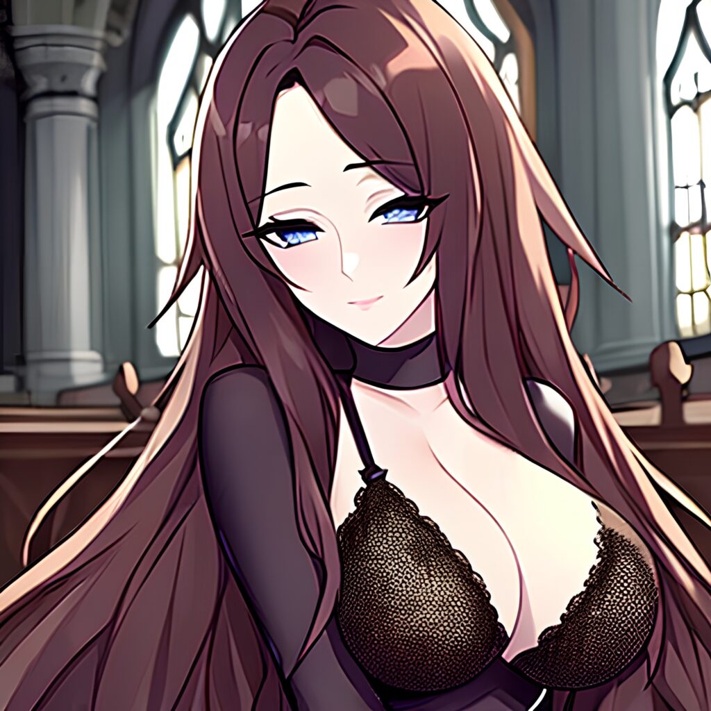 brunette church woman messy hair fishnet long hair 