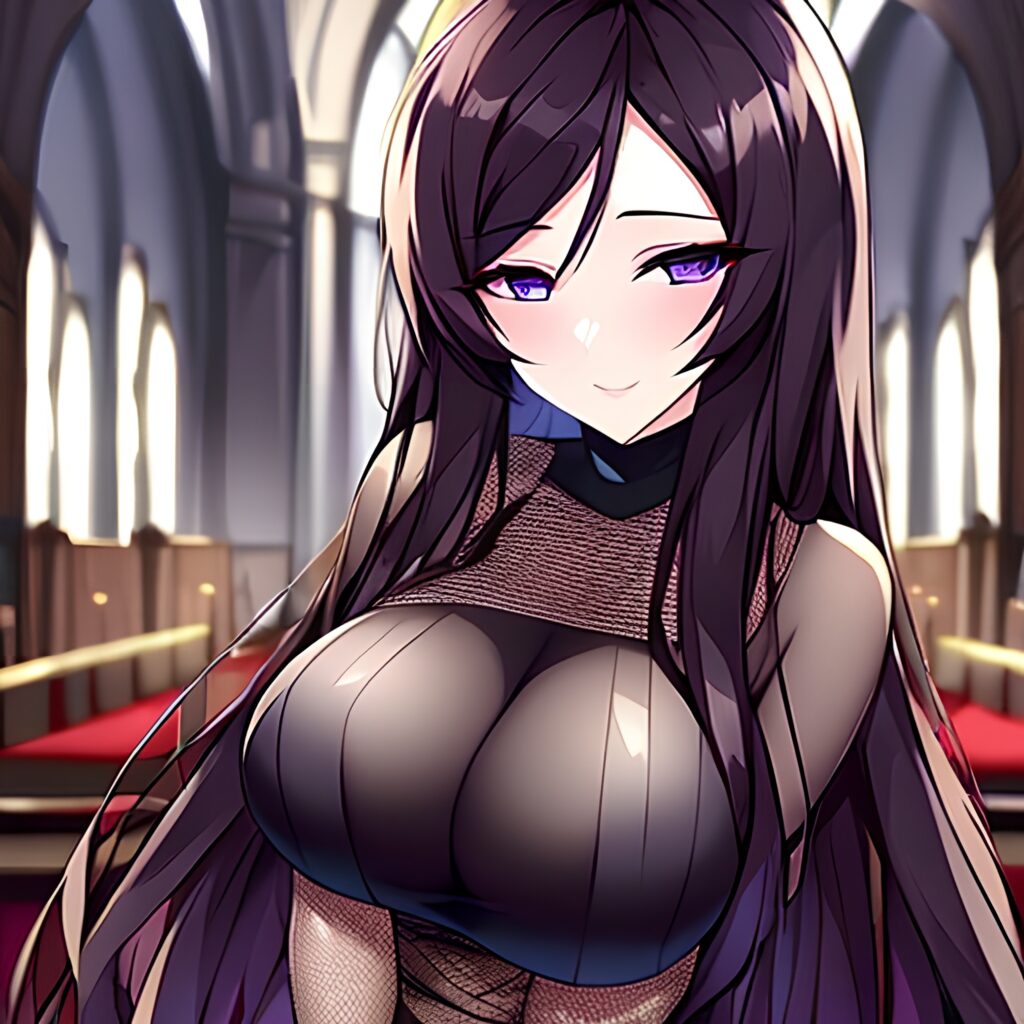 brunette church woman messy hair fishnet long hair