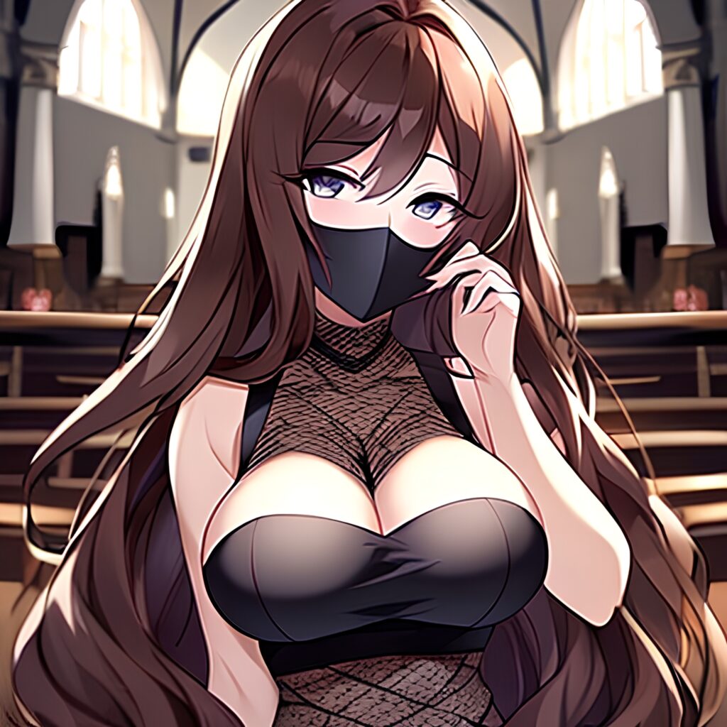 brunette church woman messy hair long hair fishnet 