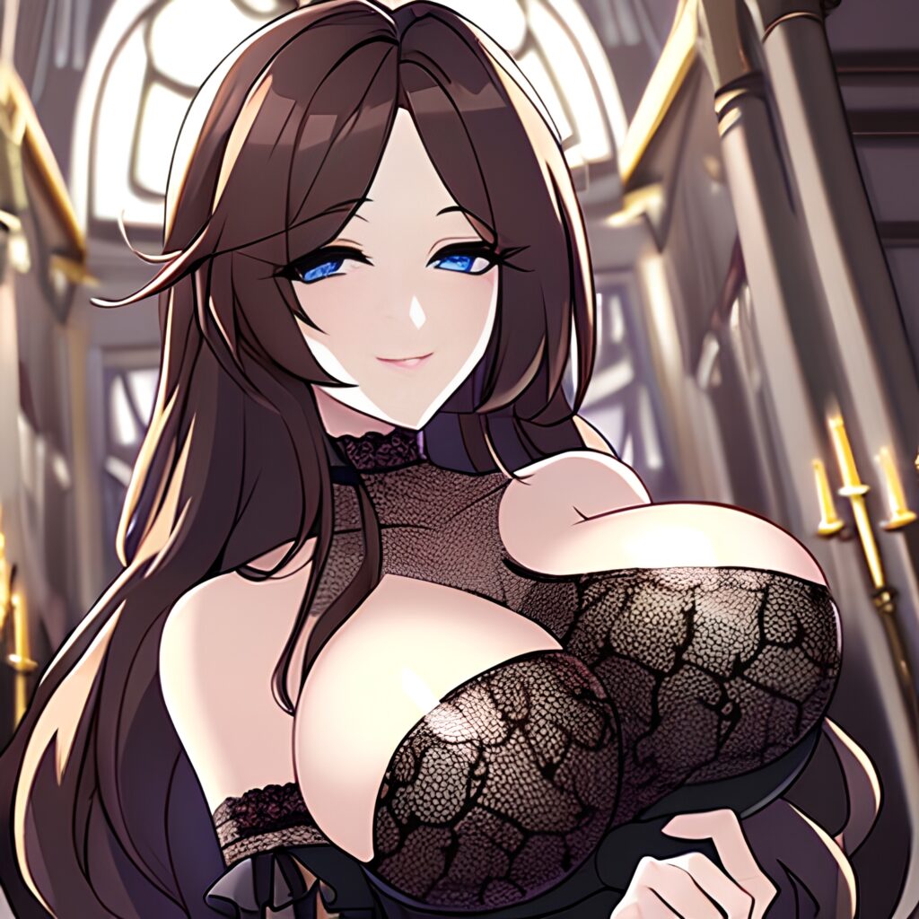 brunette church woman messy hair long hair fishnet 