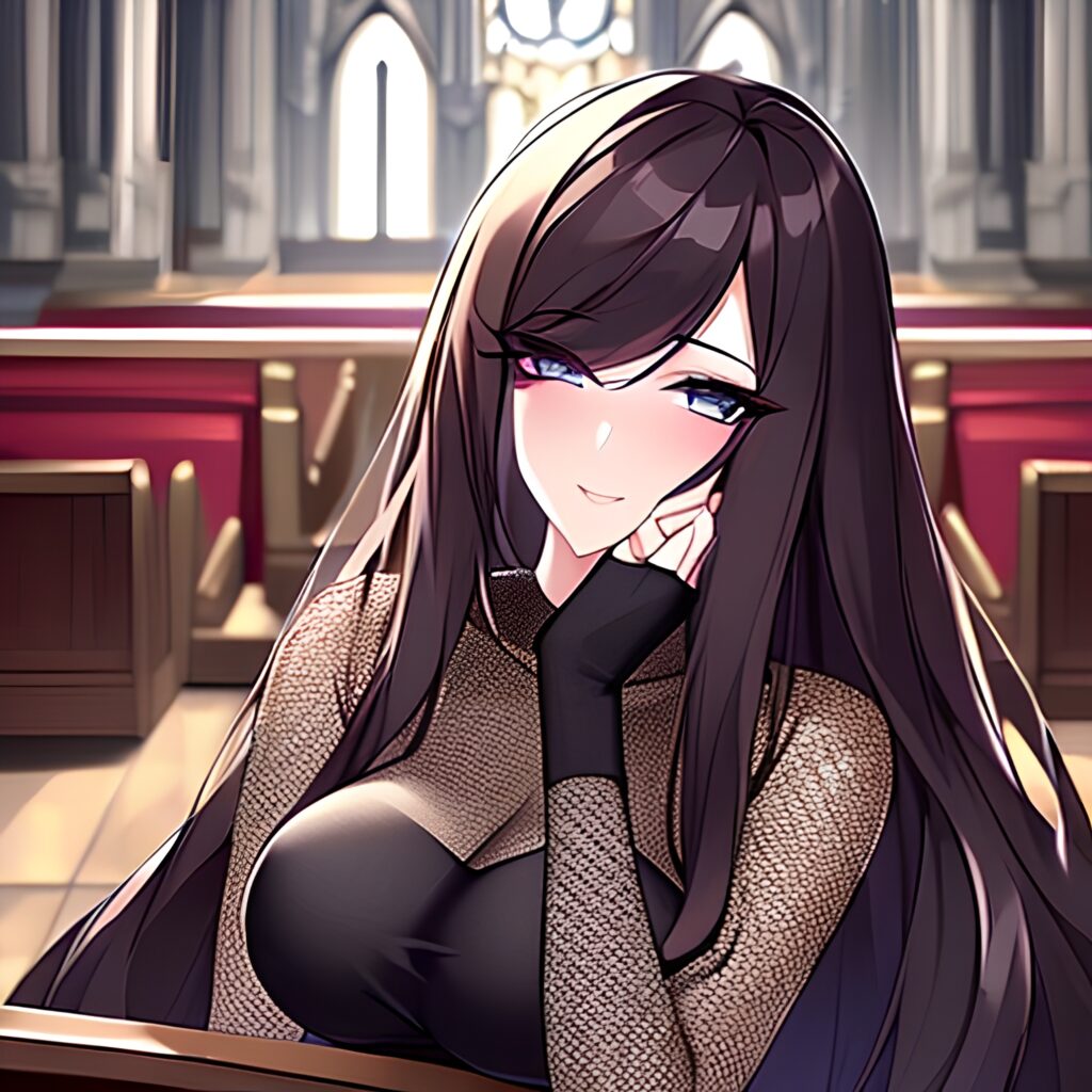 brunette fishnet church long hair messy hair woman